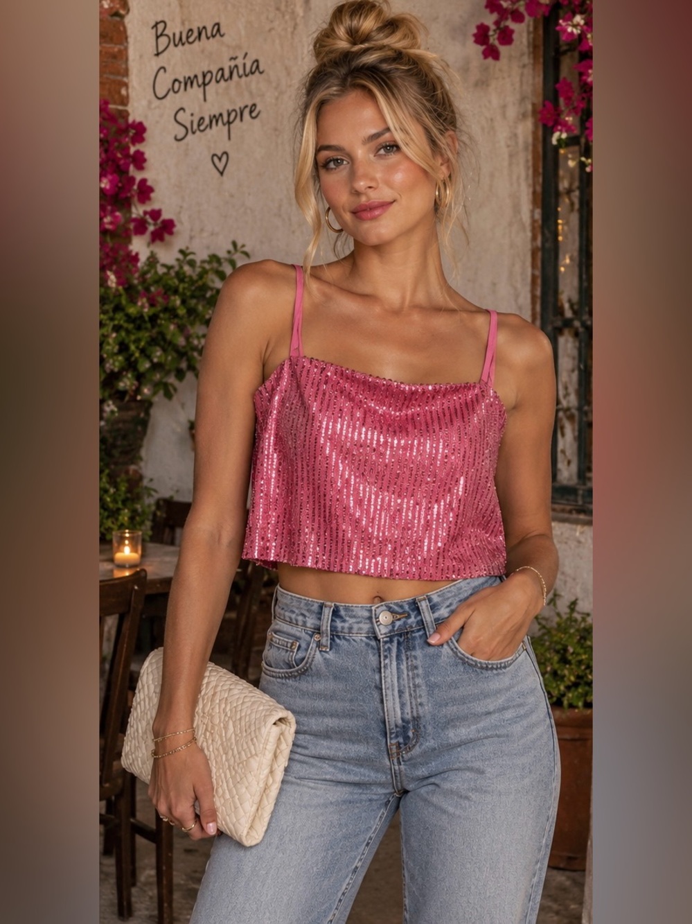 Walter Baker Chellie Crop Top - Color: City Sequin Rose- Size: Small - NWT